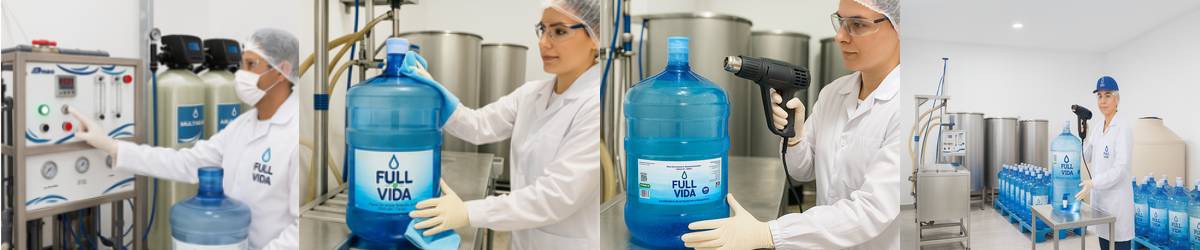 Equipo profesional de FULL VIDA trabajando en planta purificadora