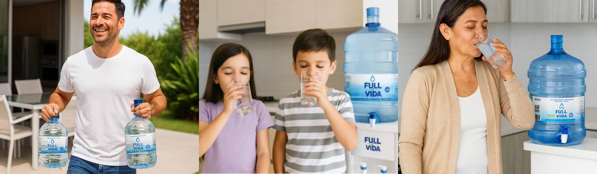 Variedad de presentaciones de agua purificada FULL VIDA