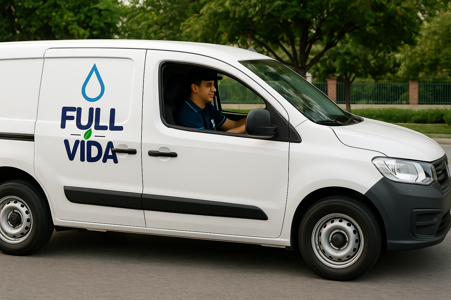 Vehículo de reparto y dispensadores en oficina