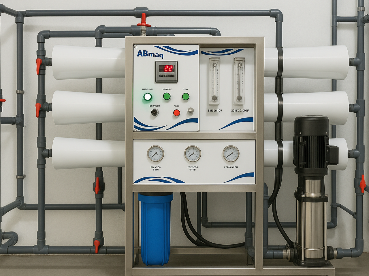 Skid de ósmosis inversa con manómetros y conductímetro
